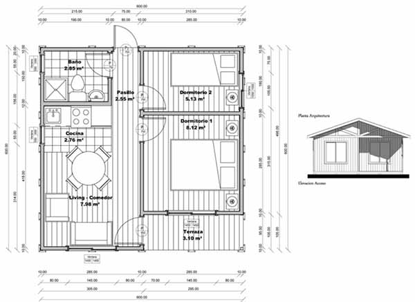 Plano de casa de 36m2 fácil de construir en madera