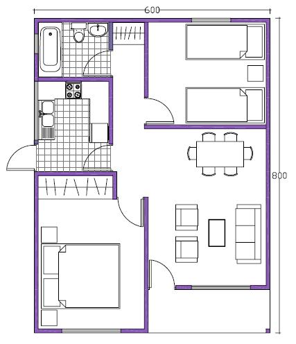 Plano de casa prefabricada de 48m2