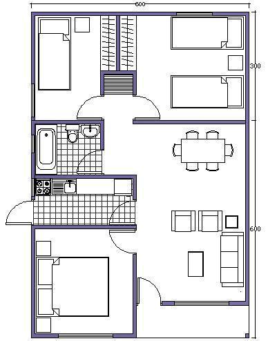 Plano de casa prefabricada de 54m2