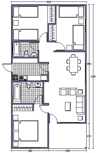 Plano de casa prefabricada de 63m2