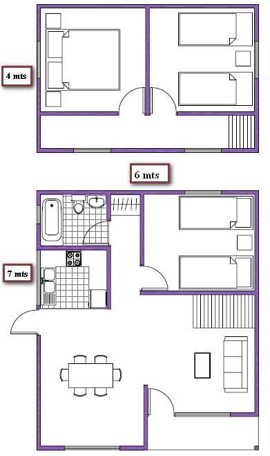 Plano de casa prefabricada de 66m2 en dos pisos