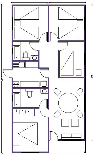 Plano de casa prefabricada de 72m2