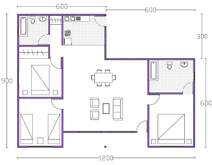 Plano de casa prefabricada de 90m2