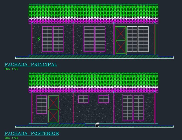 Plano de casa social 70m2 y 3 dormitorios (Archivo DWG)
