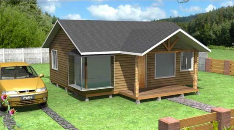 Fachada plano de casa prefabricada o cabaña