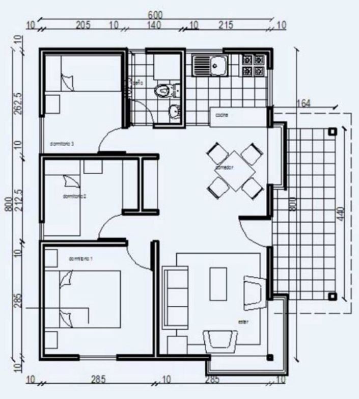 Plano de casa prefabricada con medidas