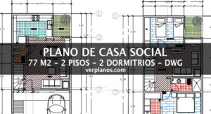 Descargar plano de casa 2 pisos 77 m2 (DWG)
