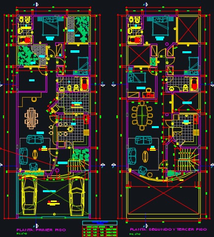 Vista en planta de casa espaciosa de 2 pisos