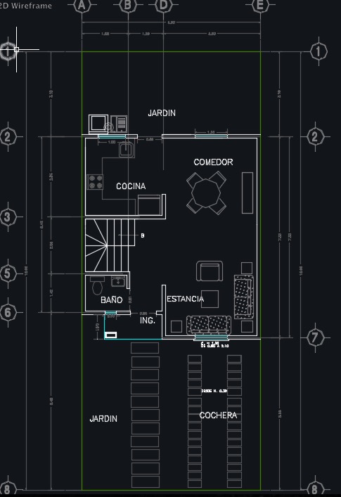 Vista del primer piso del plano de casa de 2 pisos en 90m2
