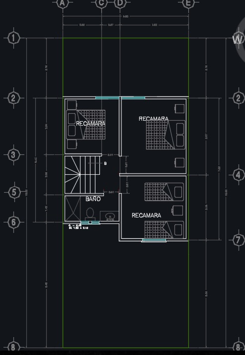 Vista del segundo piso del plano de casa de 2 pisos