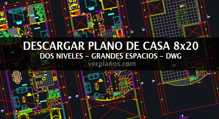 Descargar plano de casa de 8m x 20m grande y espaciosa