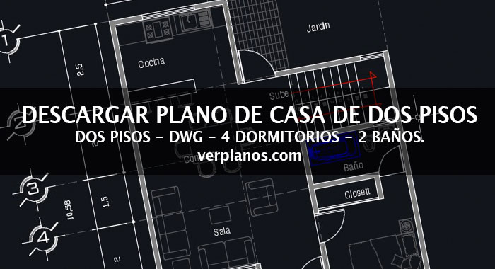 Plano de casa de 2 pisos con 4 dormitorios y 2 baños