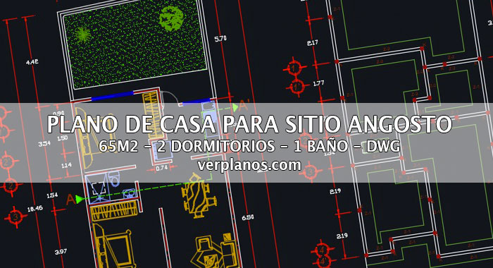 Descargar plano de casa sitio angosto 65m2 y 2 dormitorios