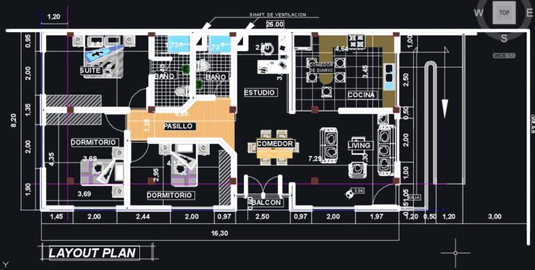 Plano de casa en AutoCad con medidas