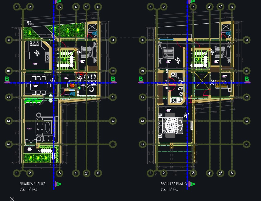 Vista previa de plano de casa de 2 pisos con 5 dormitorios