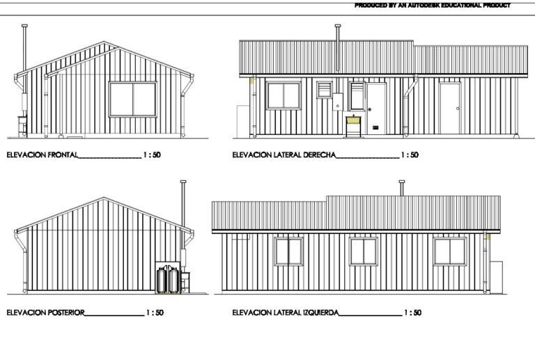 Plano de casa social con 3 habitaciones y 54m2