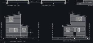 Plano de vivienda social con 48m2 de 2 dormitorios y 2 pisos