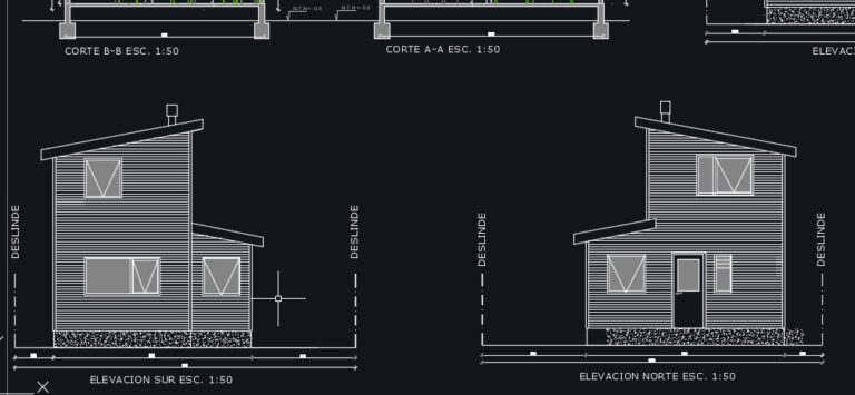 Plano de vivienda social con 48m2 de 2 dormitorios y 2 pisos