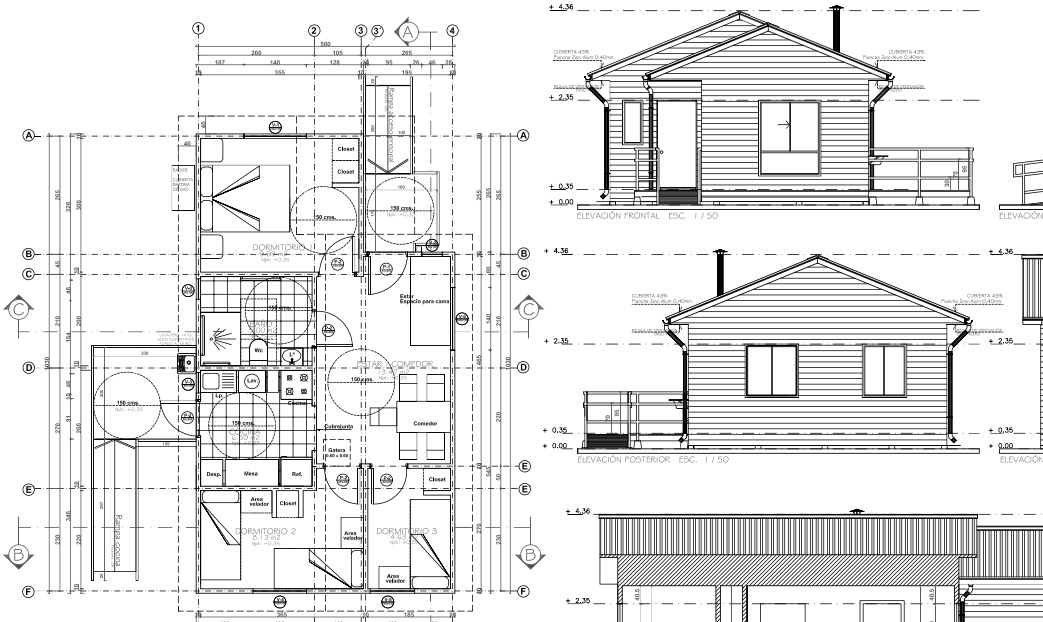 Plano de casa funcional y social de 55m2