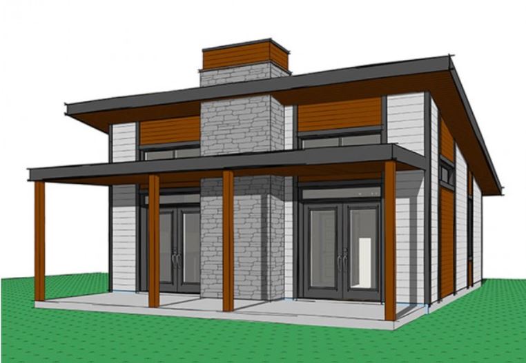 Plano de pequeña casa de 60m² con dos dormitorios