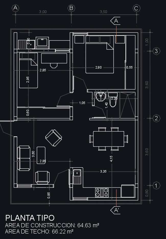 Plano de casa prefabricada en Autocad