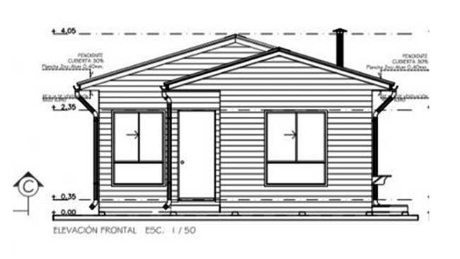 Fachada planos de casa social 3 dormitorios