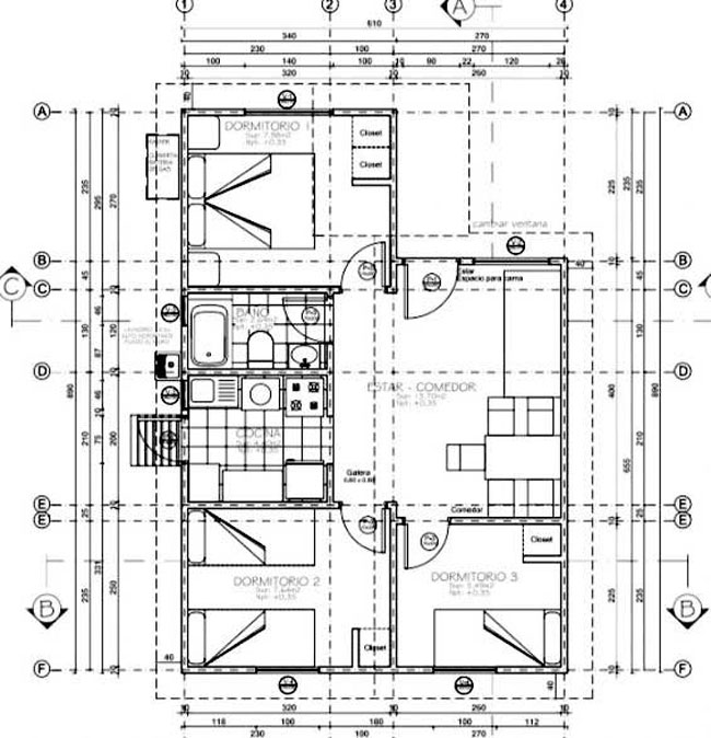 vista previa plano de casa social un piso tres dormitorios