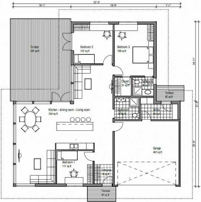 Plano de vivienda grande de 1 piso