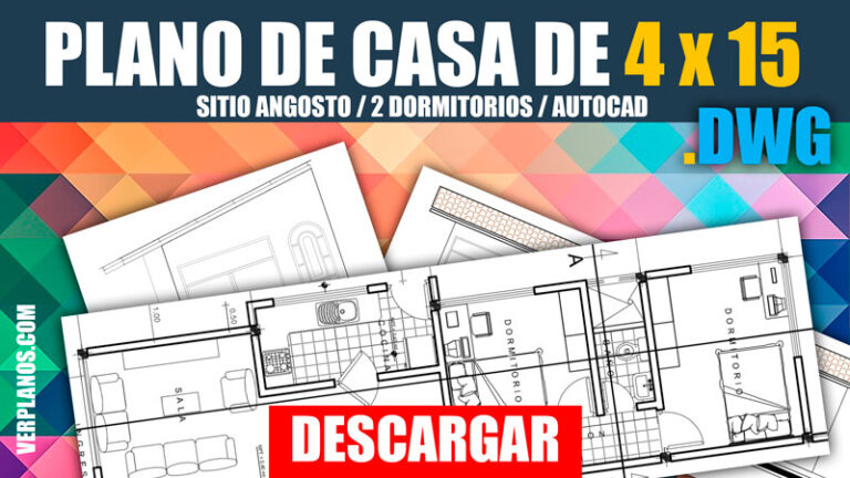 Plano de casa para sitio angosto con medidas en Autocad