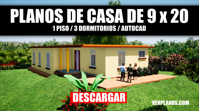 Descargar plano de casa de campo con 3 dormitorios y medidas en autocad
