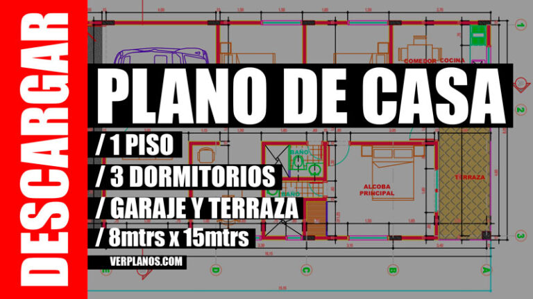 Plano de casa de 3 dormitorios y 1 piso / Archivo DWG
