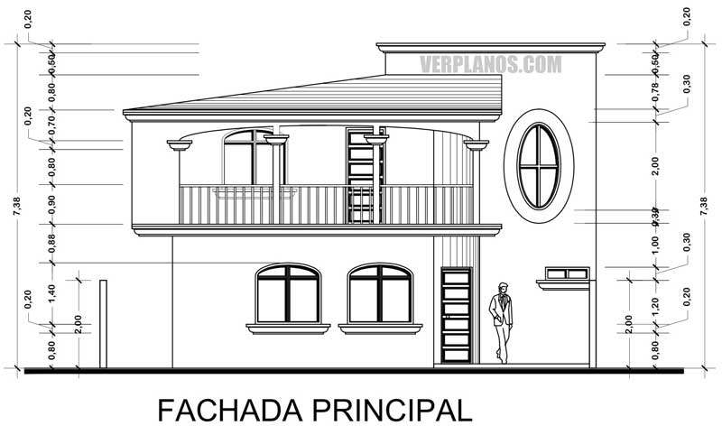 Fachada principal plano de casa de campo