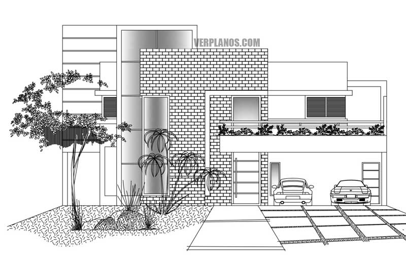 Plano de casa moderna vista previa de su fachada