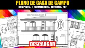 Plano de casa de campo de 2 pisos y 3 dormitorios