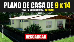 Planos de casa de 3 dormitorios y 1 piso con medidas y en AutoCAD