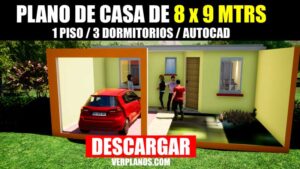 Plano de casa de 3 dormitorios de 72m2 con medidas