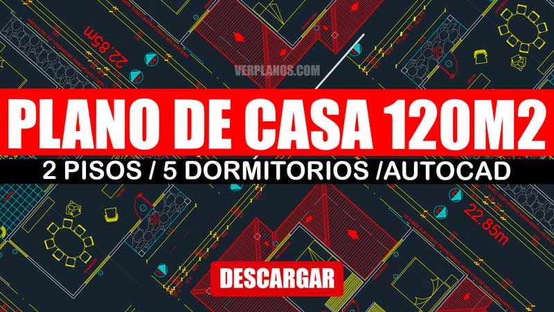 Plano de casa de 2 pisos con 5 dormitorios