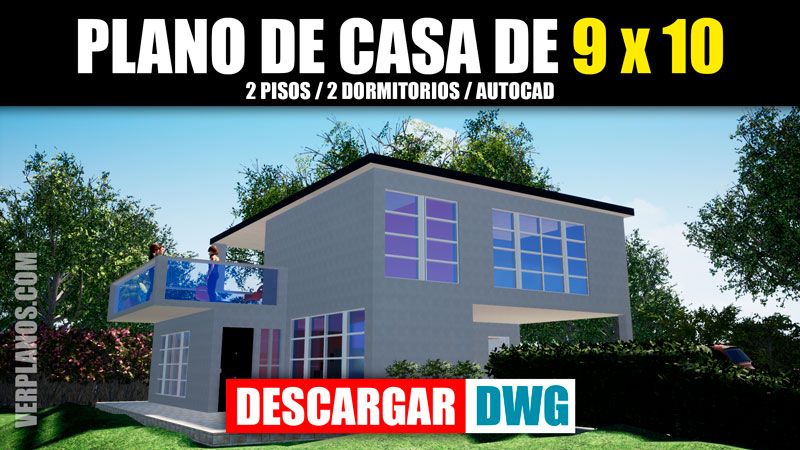 Plano de casa de 2 pisos con medidas en Autocad