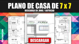 Plano de casa de 7 x 7 metros de 2 pisos con medidas en Autocad