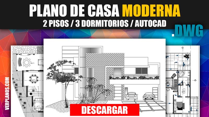 Plano de casa moderna de 2 pisos y 3 dormitorios