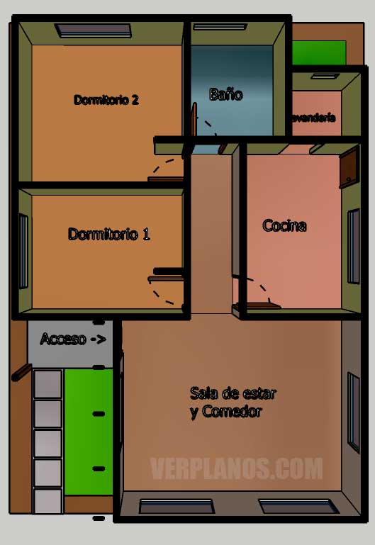 Vista en planta plano de cabana