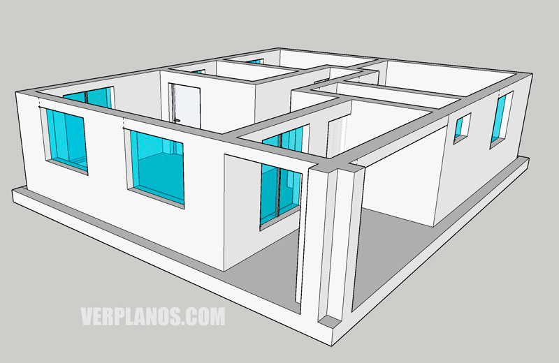 Vista plano de casa de 1 piso con medidas