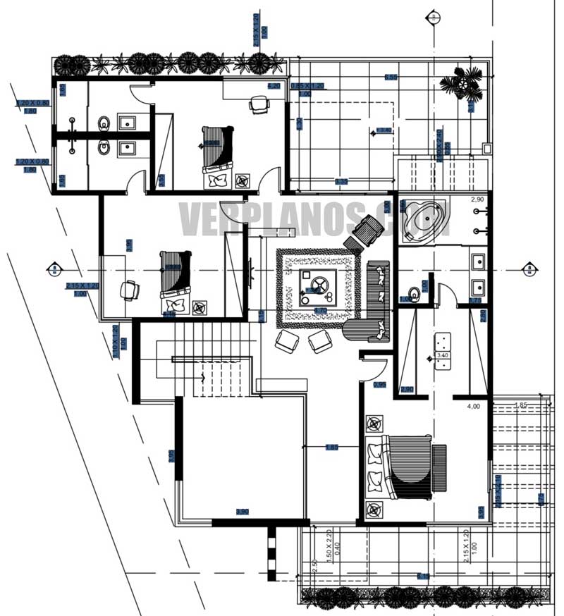 Plano de casa de dos pisos moderna vista previa de su segundo piso