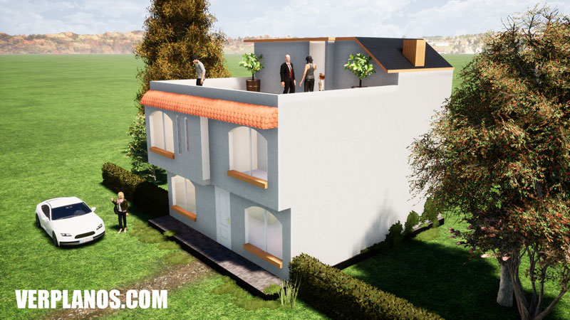 Fachada plano de casa de dos pisos