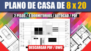 Plano de casa de 2 pisos con 4 dormitorios en PDF y AutoCAD