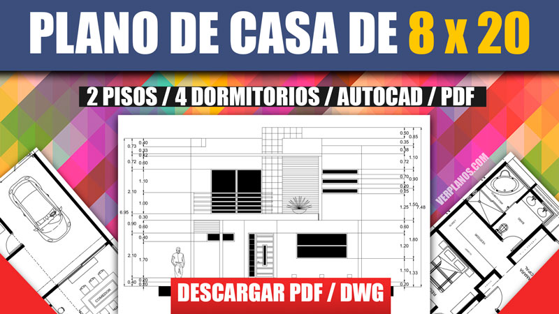 plano de casa con medidas en dwg y pdf para descargar gratis