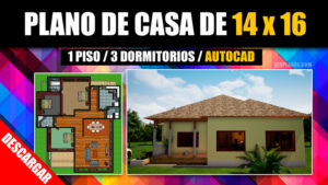 Plano de casa de 3 dormitorios y 1 piso con medidas y en AutoCAD
