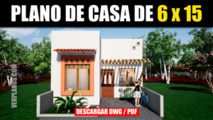 Plano de casa de 2 dormitorios y 1 piso con medidas y en AutoCAD