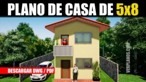 Plano de casa económico de 2 pisos y 2 dormitorios (Con Medidas)