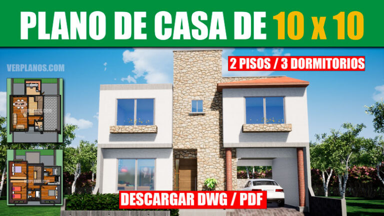 Plano de casa de 3 habitaciones 2 pisos con medidas en autocad y pdf para descargar gratis